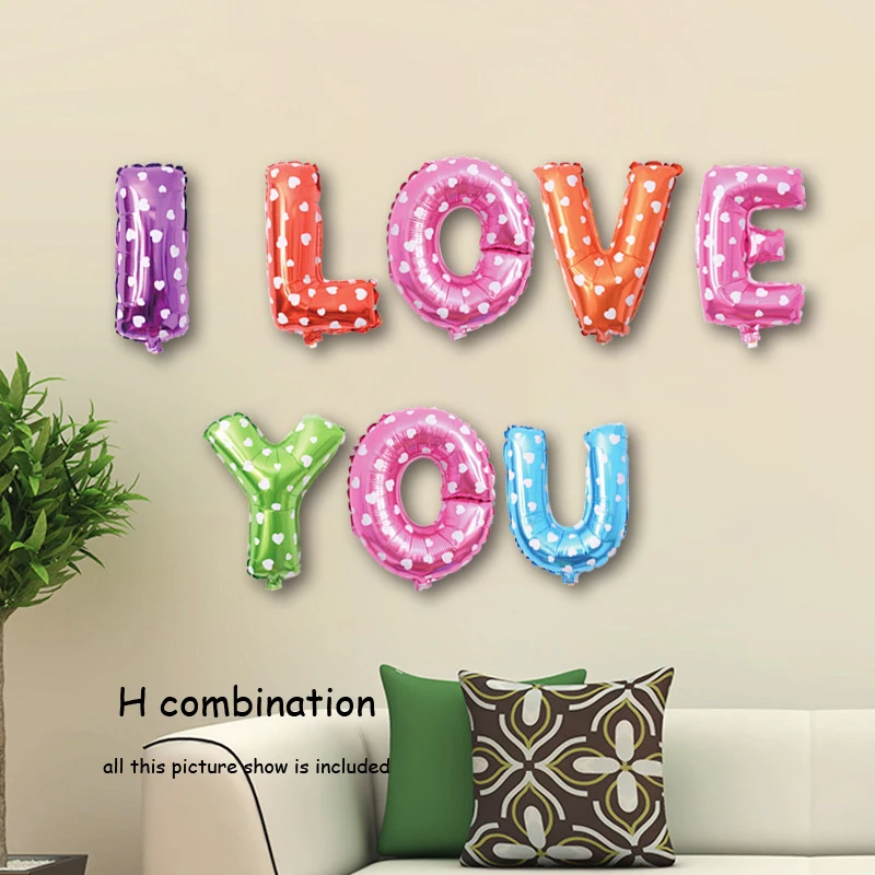H I LOVE YOU Свадебные воздушные шарики набор красочных латексных сердечных фольгированных шаров на День святого Валентина украшения для дня рождения - Цвет: H