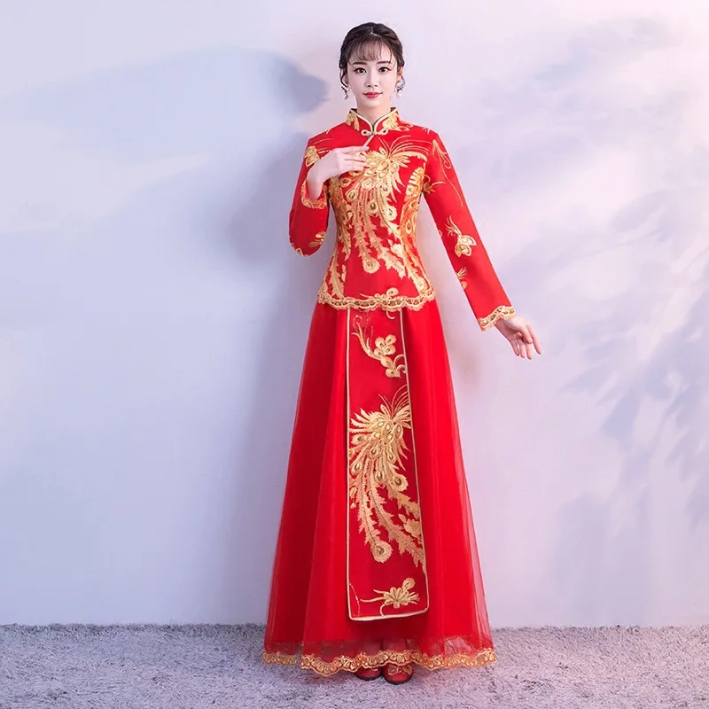 Традиционное китайское свадебное платье Восточная Леди Красная Вышивка Qipao Vestidos винтажное азиатское свадебное платье Cheongsam костюм