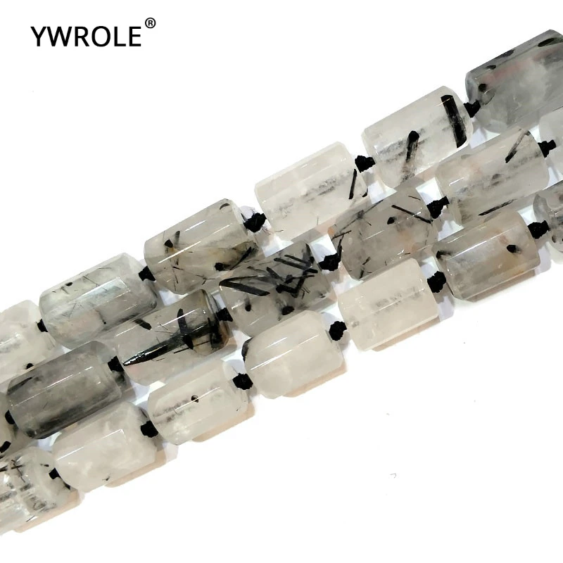 

100%Natural Black Rutilated Quartz Cylindrical Shape Facted Beads For Jewelry Making DIY Bracelet, Necklace 11*16 mm Strand 15"