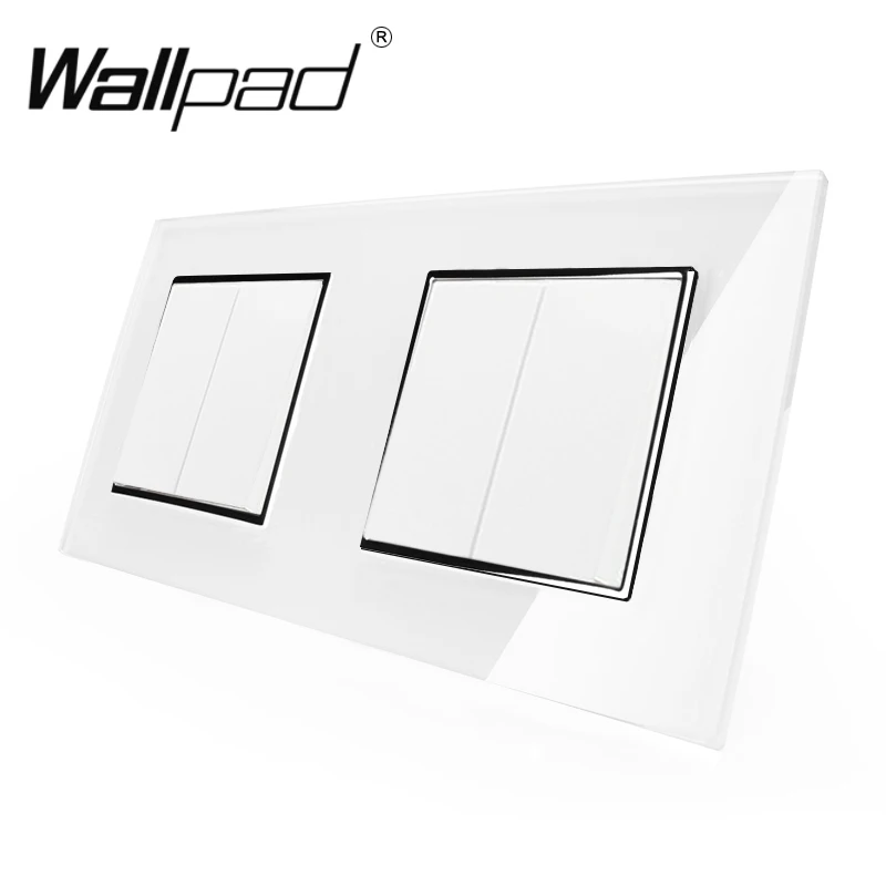 2 Gang + Wallpad Luxury White Glass Panel EU Standard Schuko Double Switch 4 Way Light Button with Claws |