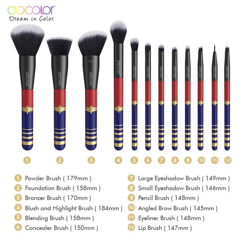 Docolor 12PCS Набор кистей для макияжа Косметическая основа Пудра Румяна Тени век