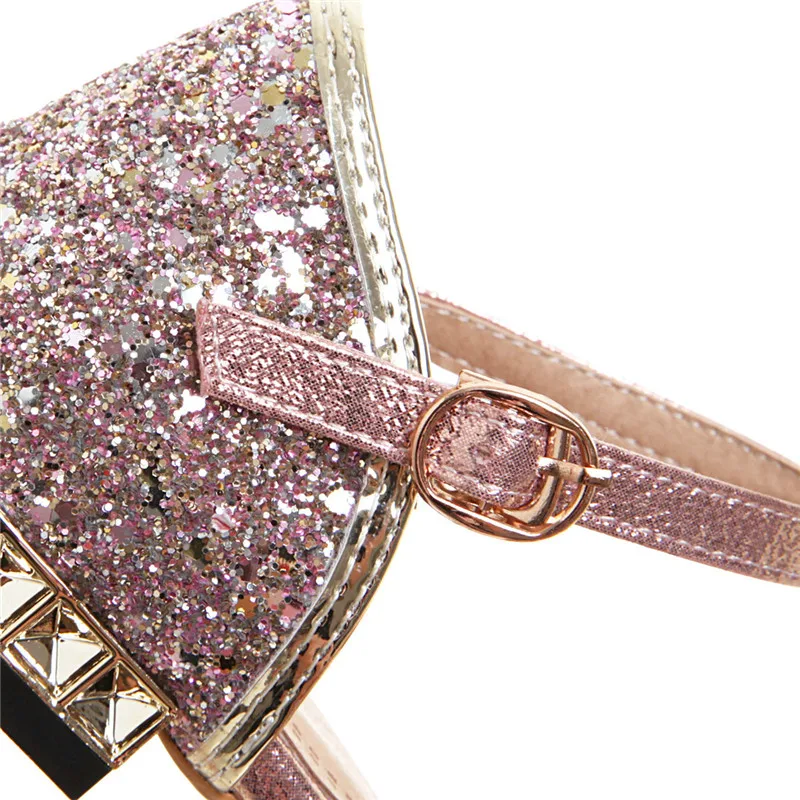 Женские босоножки с бантом YMECHIC розовые серебристые блестящие вечерние в стиле