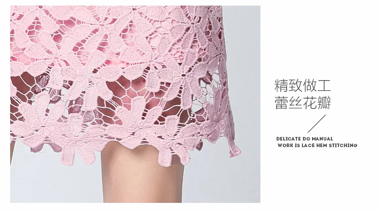 Pink Color Big Size Elegant Lace Dresses Summer Dress Sexy Hollow Out Short Sleeve Sweet Women Dress 5XL Plus Size Vestidos