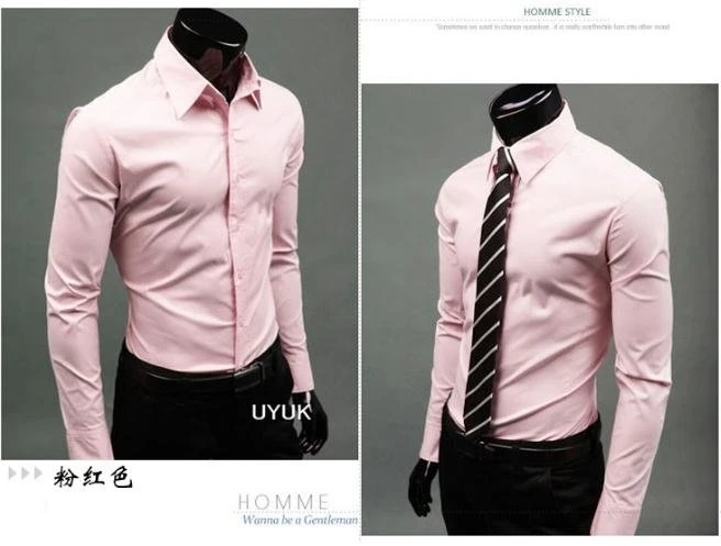pink Мужские рубашки Стильные с длинным рукавом Chemise Homme Masculina 17 цветов Размер: M-XXXL Social Camisas Hombre Vestir Повседневная рубашка 1 - Цвет: pink