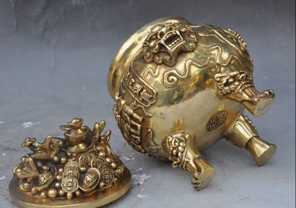 Ymying 1019 + китайский буддийский fane латунь богатство Фортуна голова зверя статуя