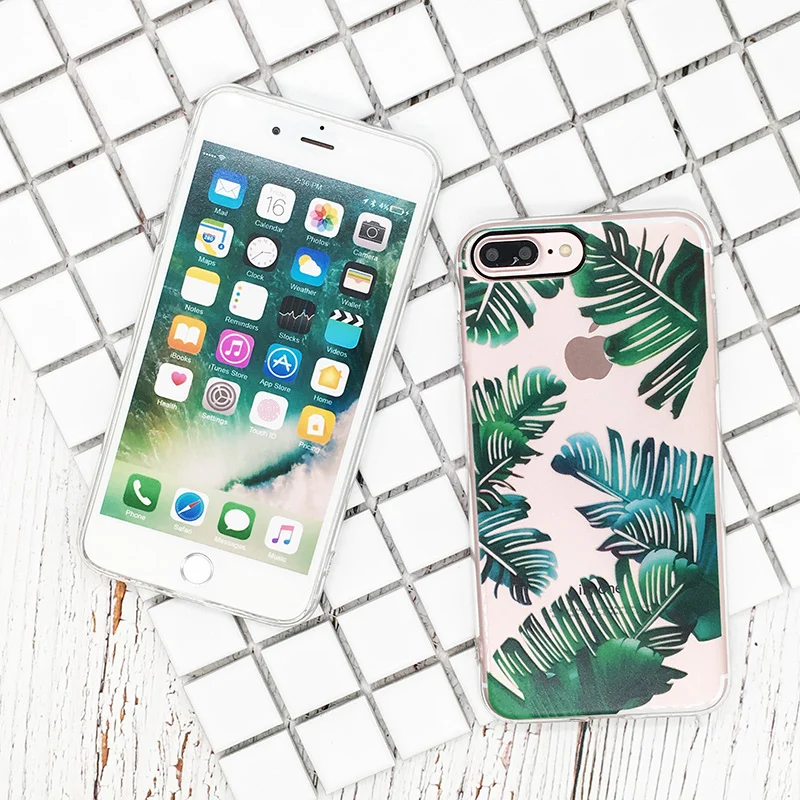 Модные Зеленые растения банановые листья чехол для iPhone X 6 6s Plus 7 8 прозрачный