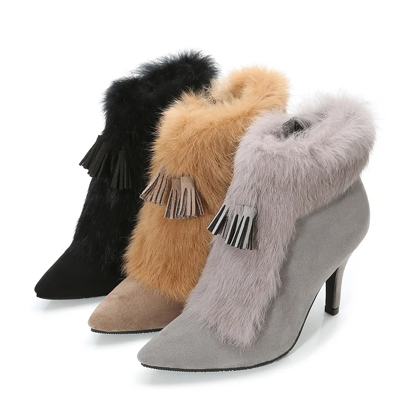Женские Ботинки Зимняя обувь женские ботильоны на высоком каблуке с натуральным