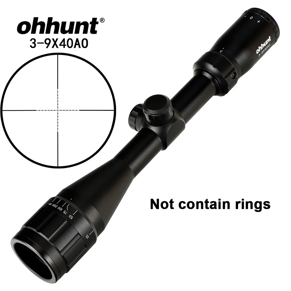 No Rings Ohhunt 3-9X40 AO охотничьи оптические прицелы 1 дюймов трубка прицел Mil точка Проволока Сетка прицел для снайперской пневматики страйкбол - Цвет: No Rings