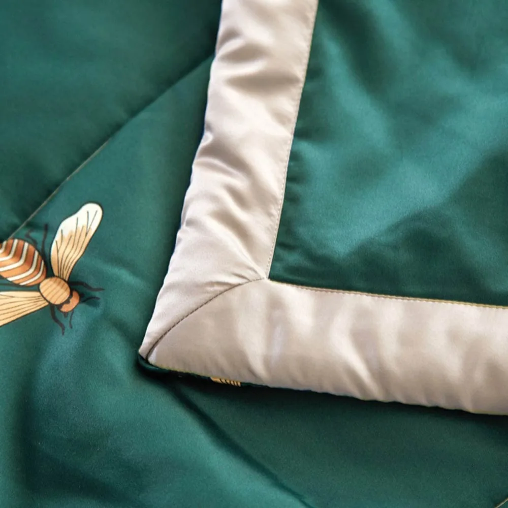 Темно зеленый пчелы звезды одеяло сатин полиэстер шелк ощущение стеганое летнее