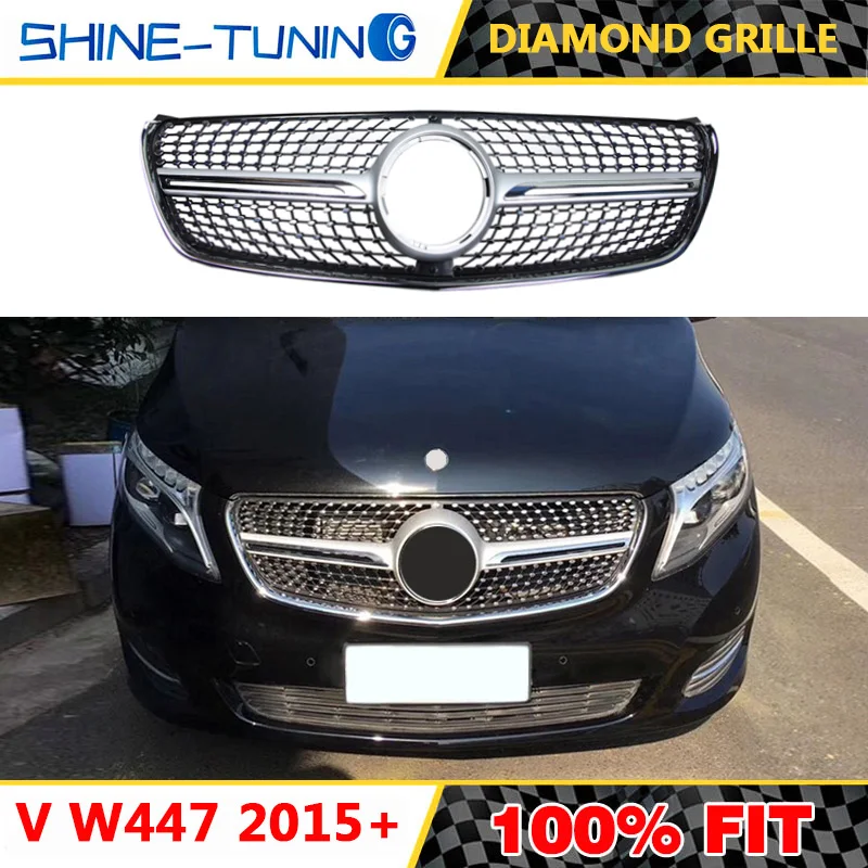 Для V Class W447 Алмазная решетка GT решетка черный хром для V260 V250 AMG линия переднего бампера гоночный гриль
