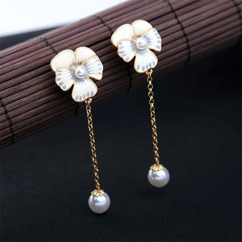 Классический большой с эмалированными цветами Серьги для женщин Винтаж золотой