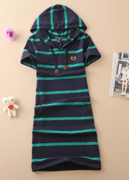 Серый Baharcelin 2XL 3XL Вышивка повседневные платья с капюшоном De Festa футболка Femme летние топы одежда платье в полоску Ete Vestidos - Цвет: Серый