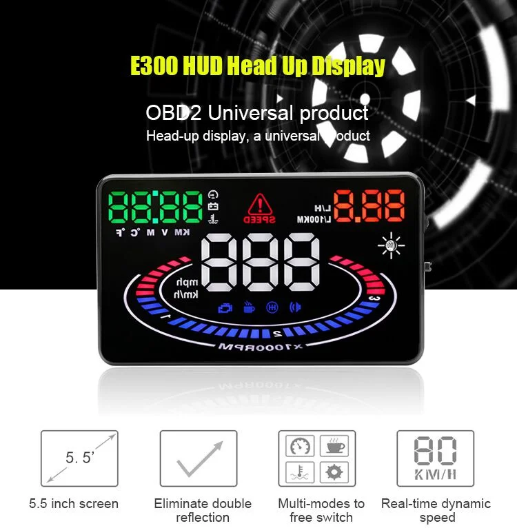 Для автомобилей с интерфейсом OBD2, сделано 2009-теперь автомобильный проектор скорости на лобовое стекло авто Hud E300 дисплей на голову цифровой автомобильный измеритель скорости