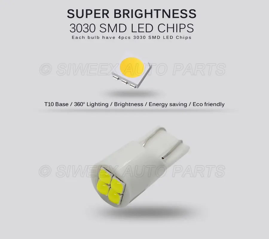 4 шт./лот T10 SMD 3030 светодиодные сферические белые лампы для автомобильного