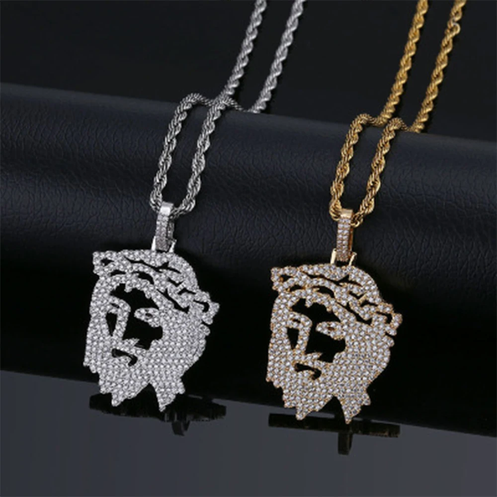 

AAA Micro Pave CZ Jesus Pendant Necklace With Rope Chain Gold Silver Color Cubic Zircon Iced Out Chain Men Hip Hop Jewelry Gift