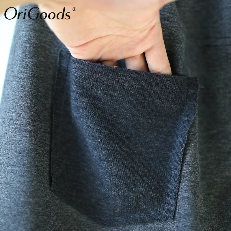 

OriGoods Elastic waist Cotton Women Harem Pants Solid Gray Black Novelty design Pants Harem Trousers Women Pantalon Femme A308