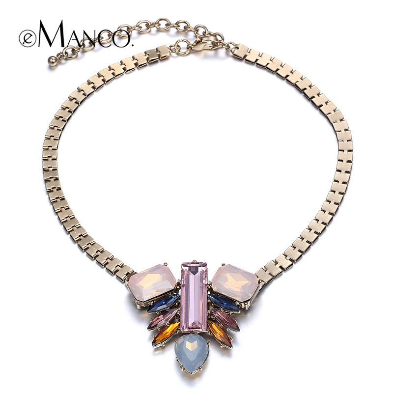Золото корея цепи ожерелье красочные кристалл кулон себе ожерелья eManco новое