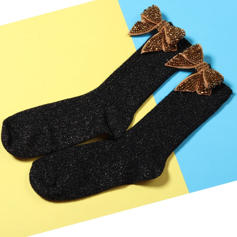 2020 Top Fashion New Solid Funny Socks Calcetines Mujer Women Socks Japan Original Design Personality Handmade Beaded Bow Funny