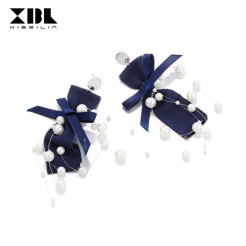 925 Silver Needle Bow Long Paragraph Temperament Imitation Pearl Personality Simple Hipster Pendant Earrings | Украшения и