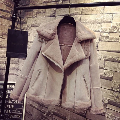 purple pink Зимнее женское короткое мотоциклетное пальто из искусственной овечьей шерсти, пальто из овчины, Теплые Куртки из искусственной замши, S-3XL H119 - Цвет: purple pink