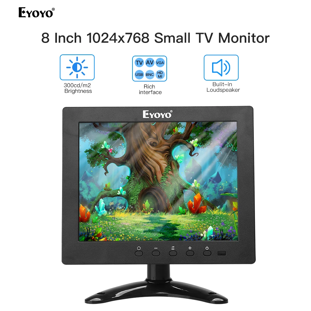 

Eyoyo EM08E 8 дюймов HDMI маленький экран телевизора, 1024x768 ЖК-дисплей IPS Экран совместим с DVD PC CCTV безопасности Камера Raspberry Pi