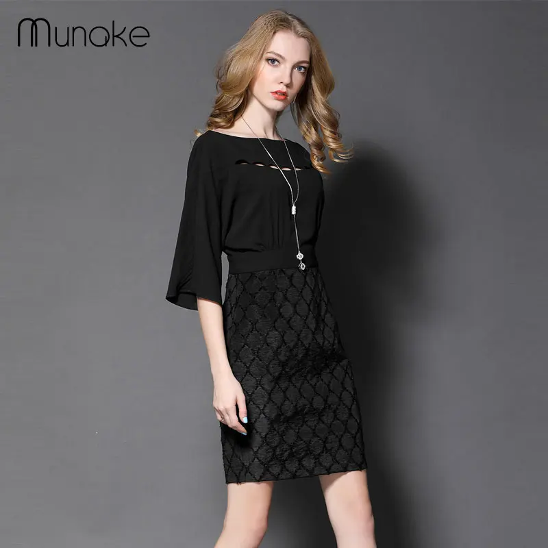 Munake 2017 Новая Коллекция Весна Женская Мода Dress Выдалбливают Черный половина