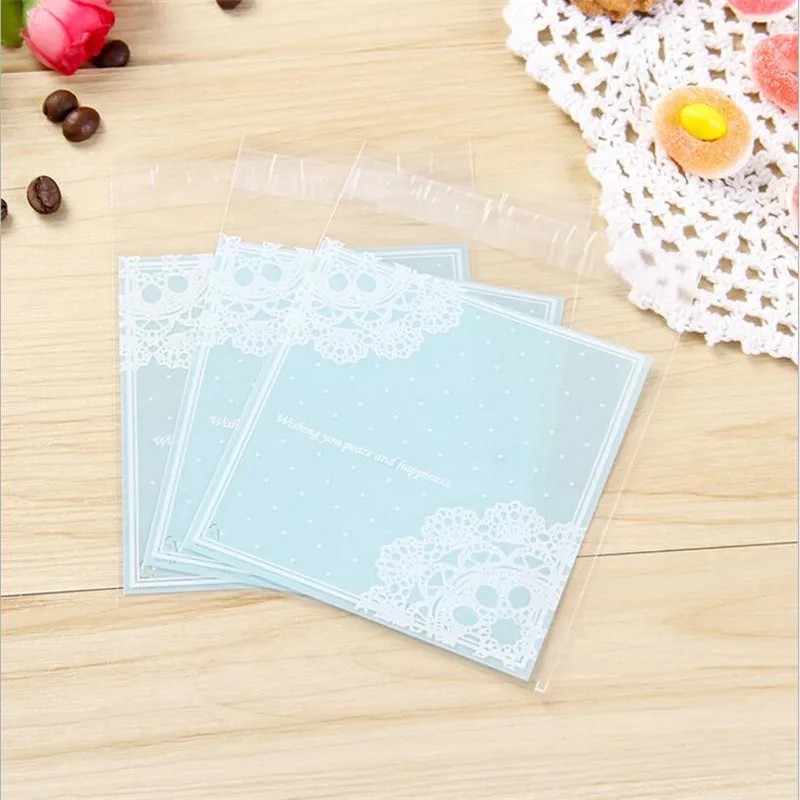 

100PCS Transparent Lace Frosted Cookie Candy Bag Wedding Party Supplies Gift Bag Biscuits Snack Baking Self-Adhesive Package Bag