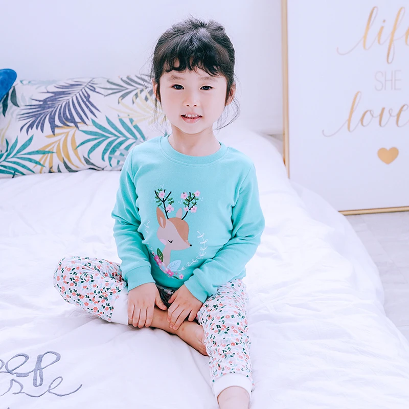 HT2800-05 весенне-летний детский пижамный комплект для мальчиков и девочек одежда
