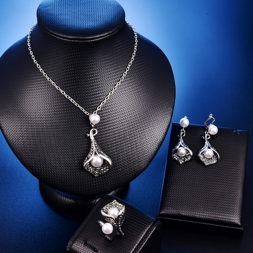 Комплект из колье серёг и кольца с жемчугом|necklace earring ring sets|jewelry sets for womenwedding jewelry |