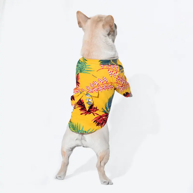 

Новая летняя крутая рубашка с принтом для домашних животных, хлопковые рубашки для собак в пляжном стиле, одежда для собак с бантом, одежда д...
