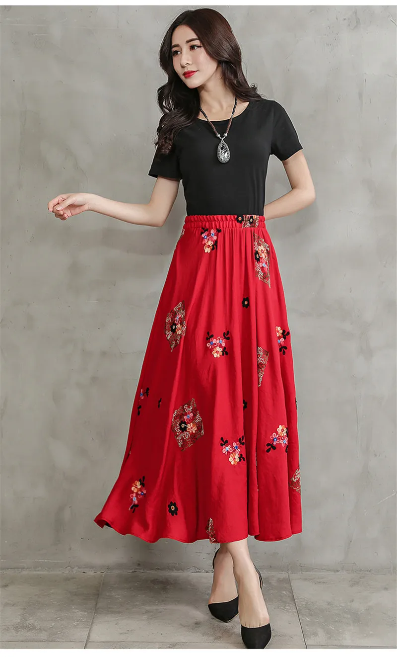 Faldas Mujer новые Инди фолк Harajuku больших размеров 2XL модные юбки женские хлопок лен узор винтажная элегантная Этническая юбка