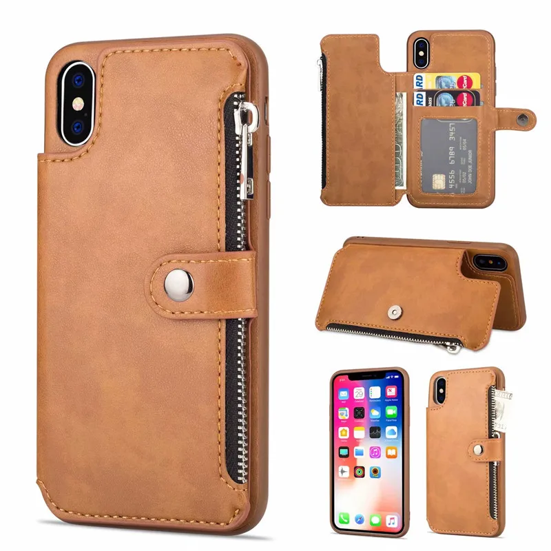 Чехол-книжка с бумажником из искусственной кожи на молнии для iPhone XS Max XR X 6 6S 7 8 Plus с отделением для карт и подставкой для samsung Note 8 9 S8 S9 Plus