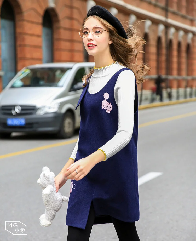 VIHKLC 2017 new fashion Spring Autumn Dress Women high quality loose wool embroidery Hairy Strap dress plus size FC58 | Женская одежда