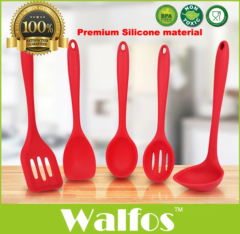 WALFOS 5 шт. силиконовая ложка шпатель для смешивания с прорезями ковш кухонный
