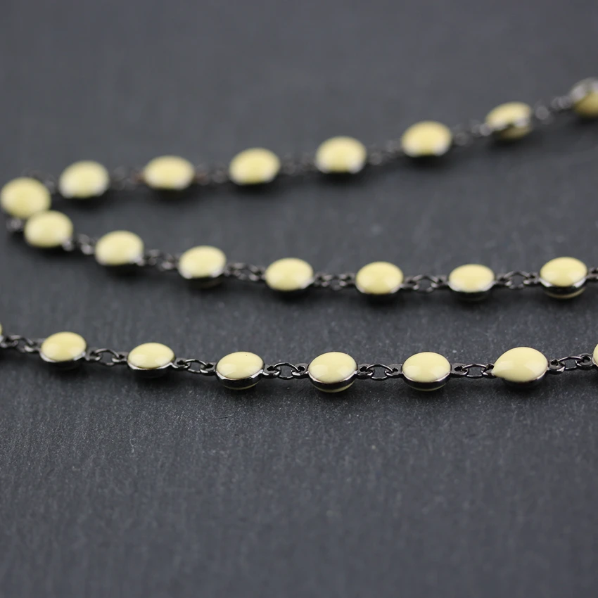 6mm Light Yellow Lampwork Glass Flat Round Coin Beads Gun Black Plated Rosary Links Chain Necklace Jewelry | Украшения и
