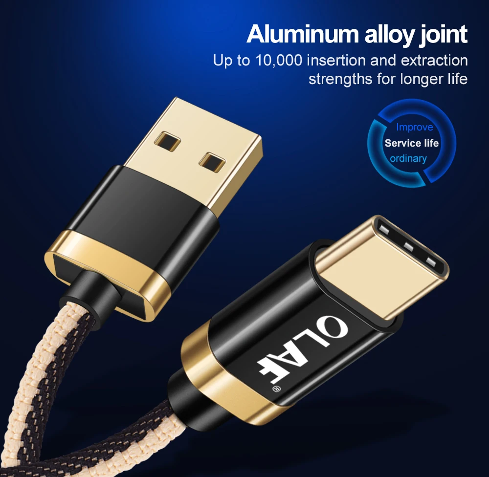 OLAF 2A Быстрая зарядка алюминиевый сплав Тип USB C кабель для Xiaomi Redmi Note 7 Samsung S8 S9 Plus 9