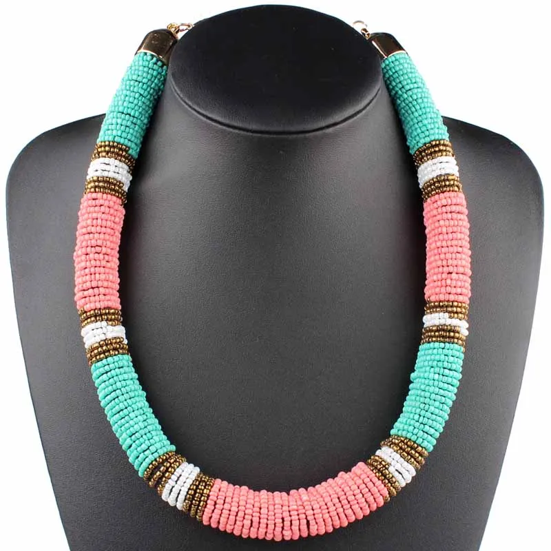 Blue and Pink Claire jin богемное ожерелье-чокер ручной работы с маленькими бусинами короткое ожерелье с ручной оплеткой женский модный воротник Этнические украшения - Окраска металла: Blue and Pink