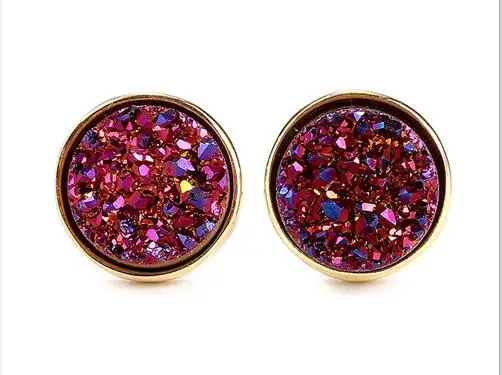 A09 Amethyst EYIKA Лидер продаж серьги из розового золота Круглые 6 мм Натуральный drusy Кристалл ювелирные изделия 13 цветов серьга из опалового стержня женские ювелирные изделия druzy - Окраска металла: A09 Amethyst