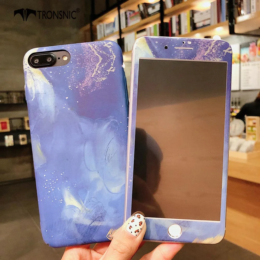 blue marble 1 Чехол для телефона TRONSNIC с цветочным рисунком для iPhone X XS MAX XR, синяя розовая пленка из закаленного стекла для iPhone 6, 6 S, 7, 8 Plus, Роскошный Жесткий матовый чехол - Цвет: blue marble 1