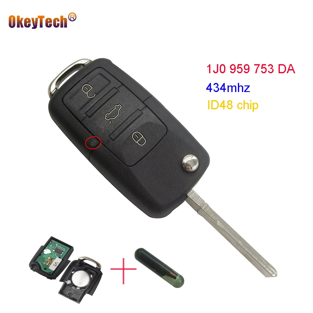 Дистанционный ключ OkeyTech для VW Volkswagen Golf MK4 Bora Polo Passat Skoda Seat, 3 кнопки, откидной Складной автомобильный брелок для ключей ID48 434 МГц