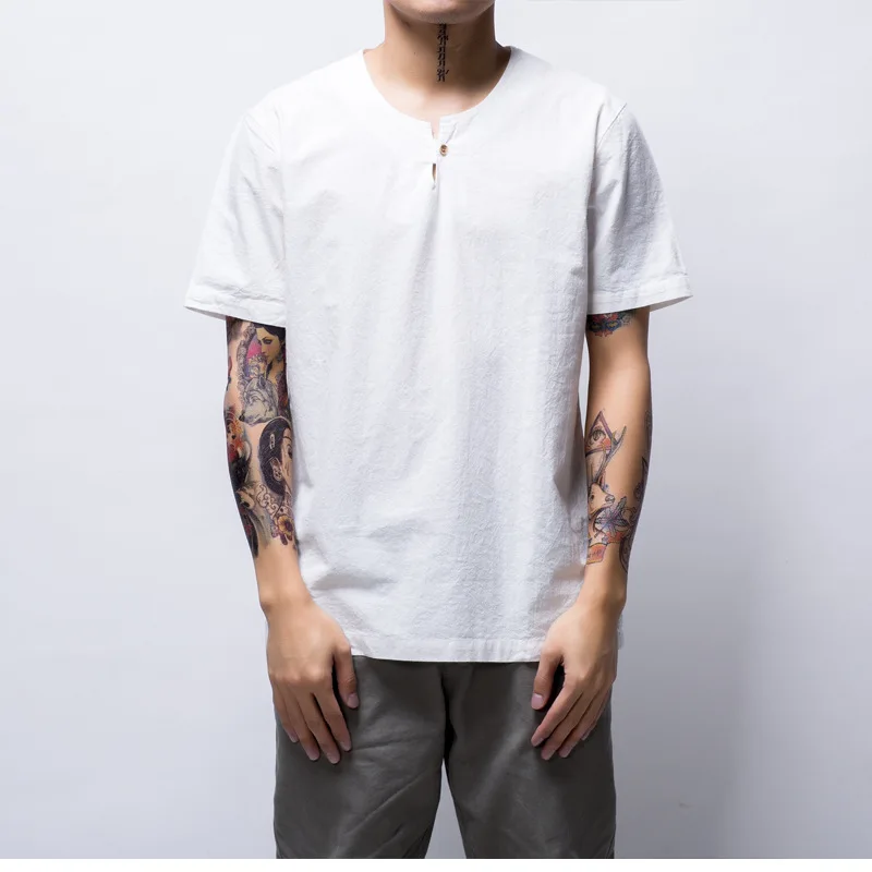 Новинка 2017 дизайнерская летняя льняная футболка Мужская модная повседневная