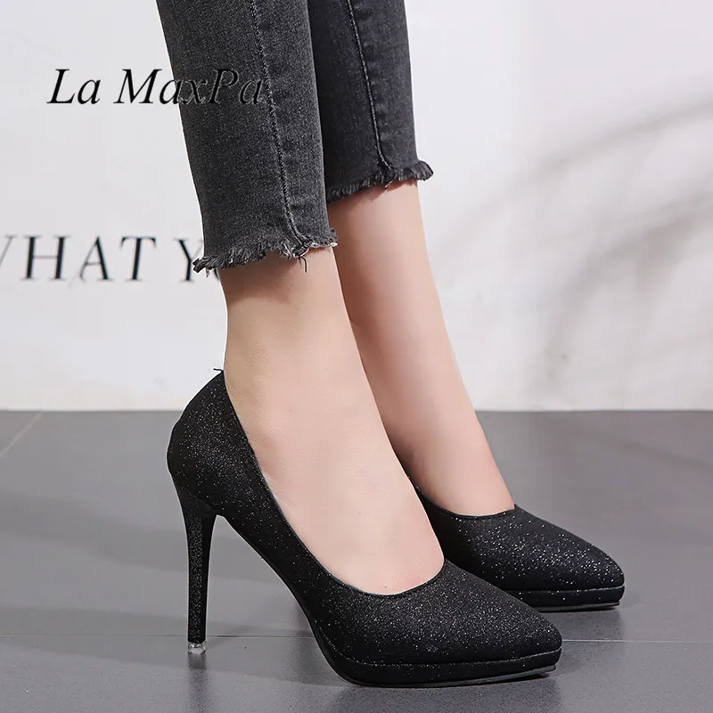 Женские свадебные туфли лодочки La MaxPa бежевые с острым носком на платформе и