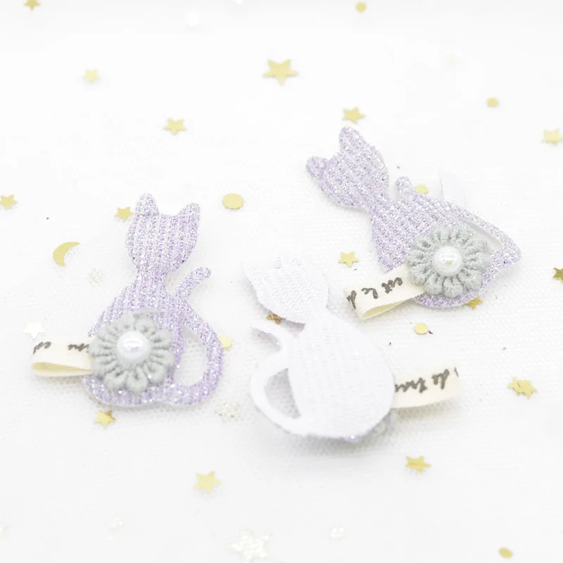 10 шт. блестящие мягкие нашивки Kawaii Cat с полукруглым жемчугом Цветочная аппликация