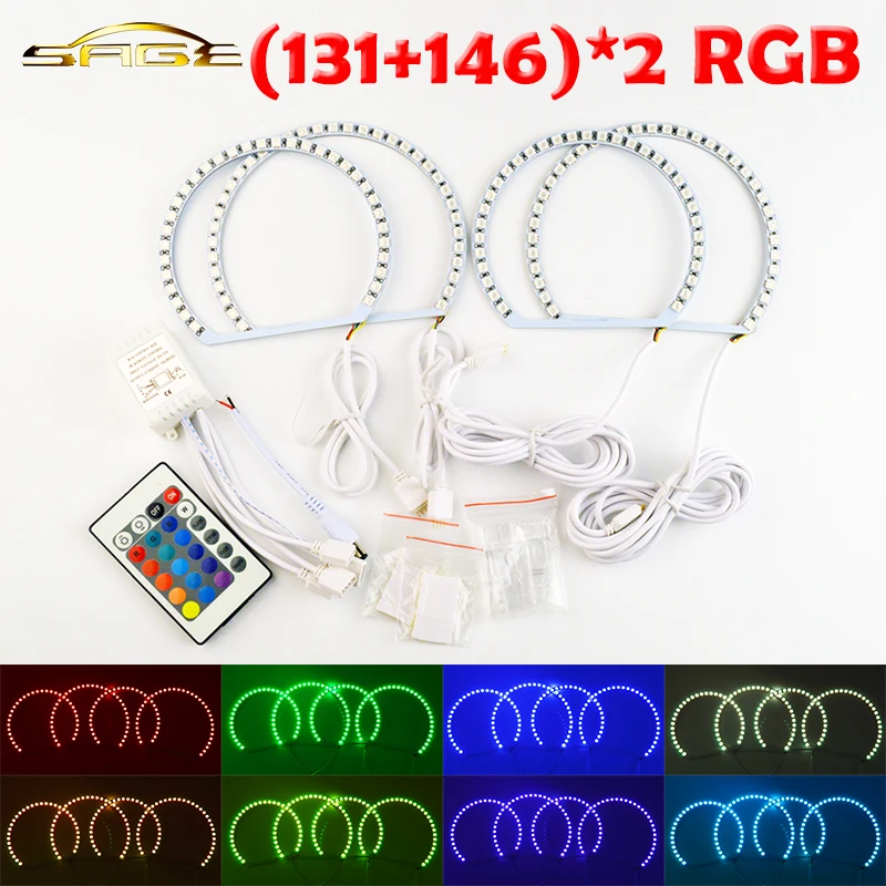Бегемот 2x131 мм + 2x146 RGB светодиодный ангельские глазки фары RF управление Лер с Halo