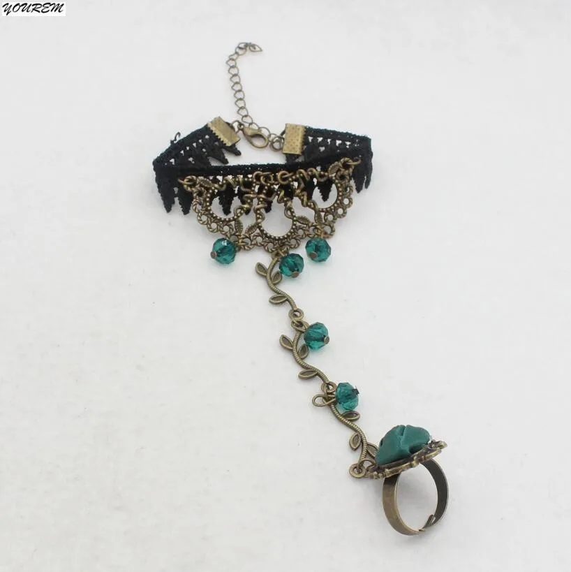 Ретро Бронзовый Винтажный Зеленый бисер розовый кружевной браслет женские
