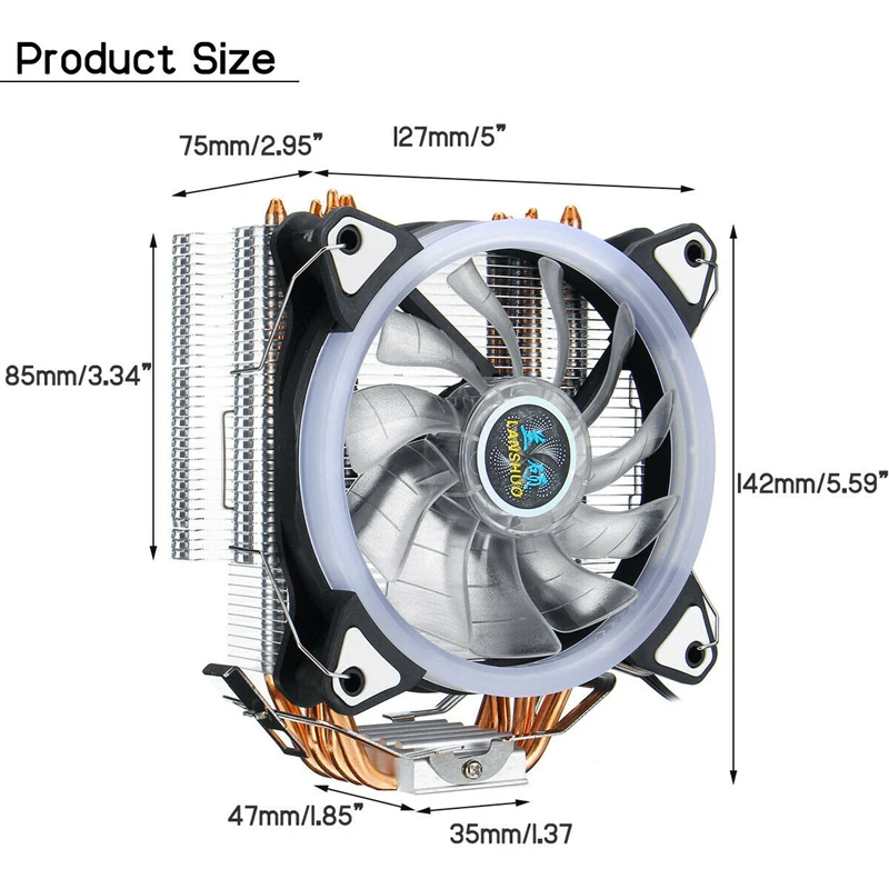 Кулер для процессора 4 тепловых трубки 3Pin 120 мм Led Rgb вентилятор бесшумный Lga