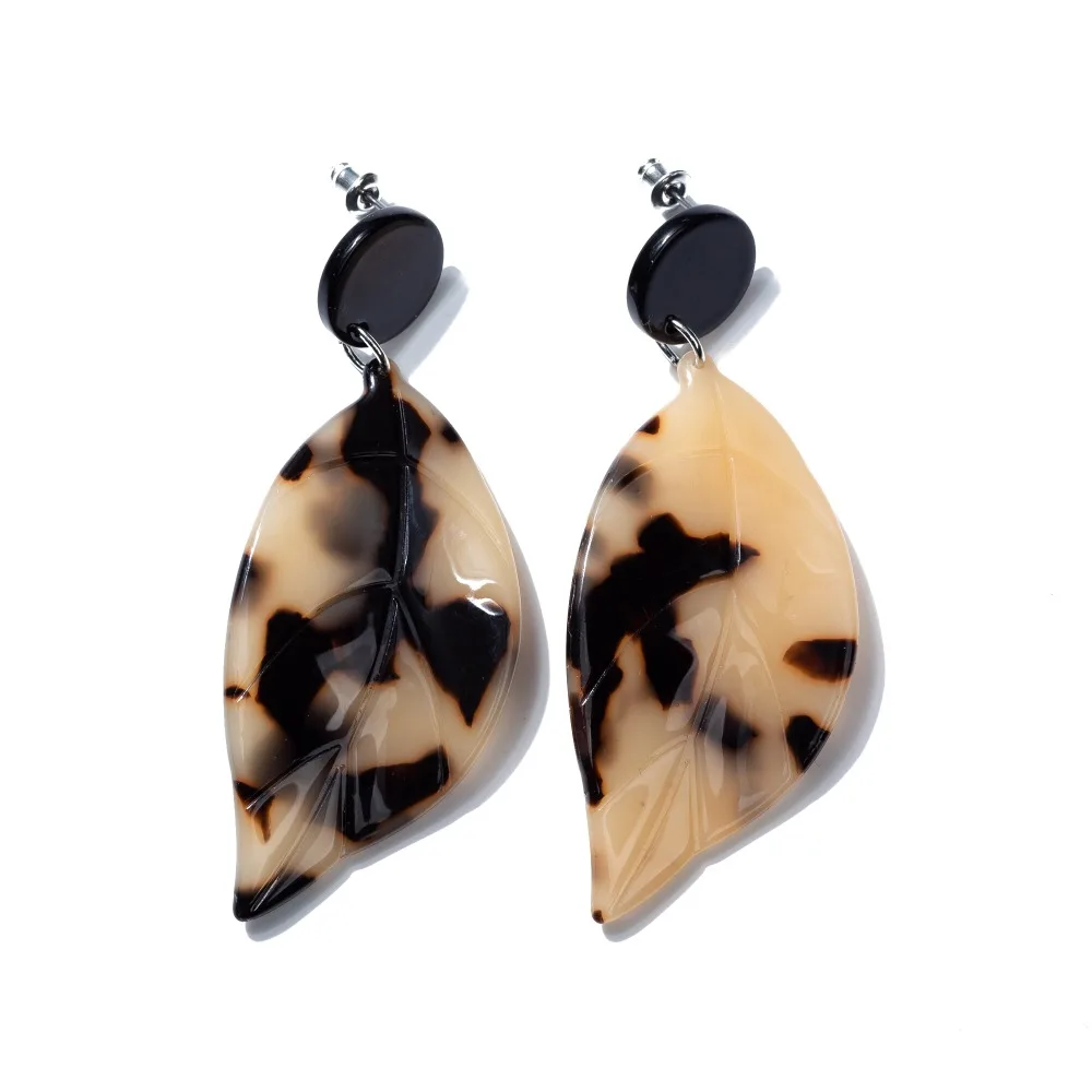 

Acetate French design Geometric Print Drop Dangle Leaf design 5.5cm Tortoise Shell Luxury Acrylic earrings