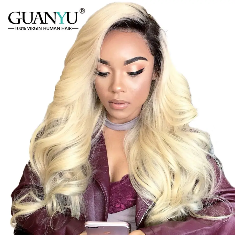 Guanyuhair Ombre #1B/613 темно корень блондинка предварительно сорвал бразильский