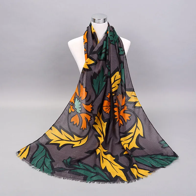 Женщины Винтаж Ретро Цветок Печати Хлопчатобумажный Шарф Длинные Шарфы Пашмины