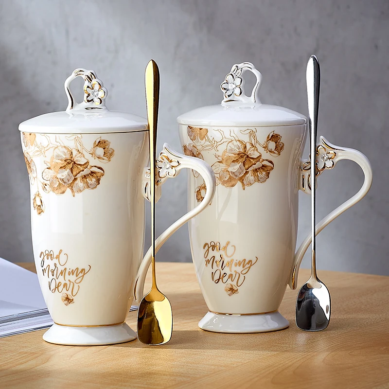 OUSSIRRO креативная Европейская Термостойкая керамическая кружка с крышкой ложкой